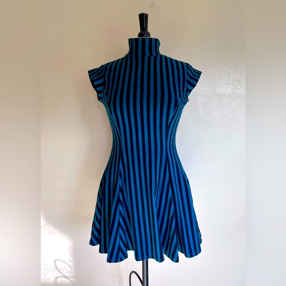 Betsey Johnson Dresses & Skirts - Vintage Betsey Johnson punk black and teal striped A-line mini dress